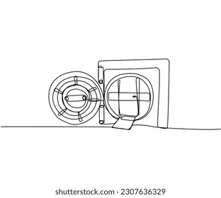 Gran banco seguro, protección, seguridad, arte de una línea. Dibujo continuo de líneas de banco, dinero, finanzas, finanzas, pagos, datos, ahorros, economía, riqueza, crédito