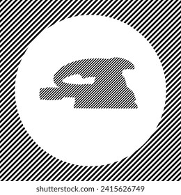 A large sanding machine symbol in the center as a hatch of black lines on a white circle. Interlaced effect. Seamless pattern with striped black and white diagonal slanted lines