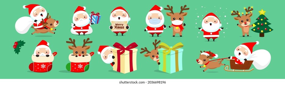 Large Santa Claus collection. Cute characters in different poses that can be used for Christmas