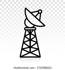 Large satellite dish antenna receiver and transmitter for television and radio transmission - flat vector icon on a transparent background