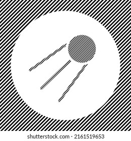 A large satellite symbol in the center as a hatch of black lines on a white circle. Interlaced effect. Seamless pattern with striped black and white diagonal slanted lines