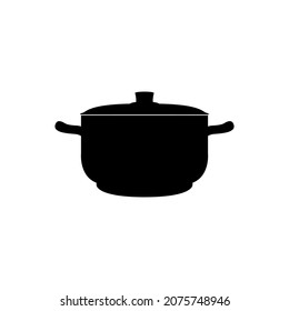 A large saucepan for the first courses is black on a white background. Vector image.