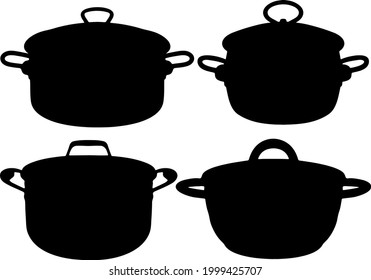 Large saucepans with lids included. Vector image.