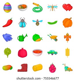 Large Scale Farming Icons Set. Cartoon Set Of 25 Large Scale Farming Vector Icons For Web Isolated On White Background