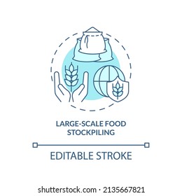 Large scale food stockpiling turquoise concept icon. Food security approaches abstract idea thin line illustration. Isolated outline drawing. Editable stroke. Arial, Myriad Pro-Bold fonts used