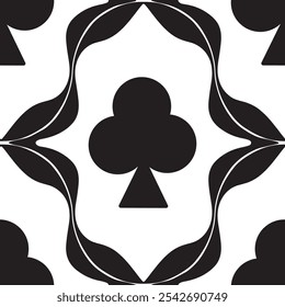 Large scale geometric pattern with club, classic symbol of playing cards. Associated with card games and casino themes.