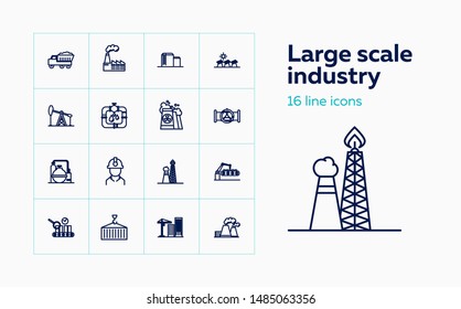 Large Scale Industry Line Icon Set. Engineer, Factory, Oil Derrick. Urban And Business Concept. Vector Illustration Can Be Used For Topics Like Business, Modern Life, Industry