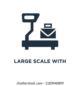 Large Scale with Suitcase icon. Black filled vector illustration. Large Scale with Suitcase symbol on white background. Can be used in web and mobile.