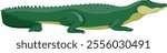 Large, scaly green crocodile resting in profile, showcasing its spiky tail and powerful legs, emphasizing the creature s formidable presence in a captivating illustration