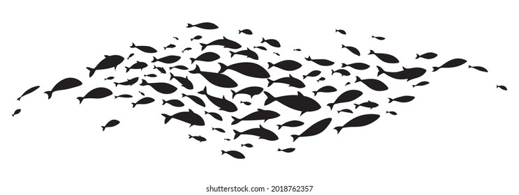 Gran escuela de pescado negro. Ilustración vectorial.