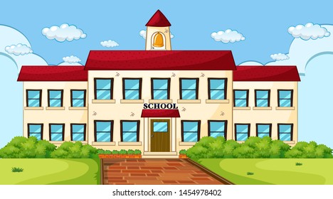 large school building scene illustration