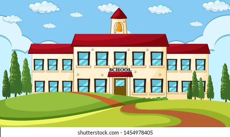 Large school building scene illustration