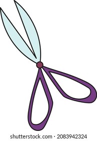 Large scissors with purple handle. Vector illustration isolated on white background.