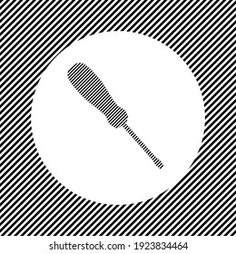 A Large Screwdriver Symbol In The Center As A Hatch Of Black Lines On A White Circle. Interlaced Effect. Seamless Pattern With Striped Black And White Diagonal Slanted Lines