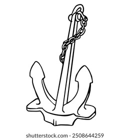 large sea anchor line-style doodle isolated illustration, perfect for nautical theme designs. Ideal for tattoos, posters, maritime-inspired décor element in homes, offices. 