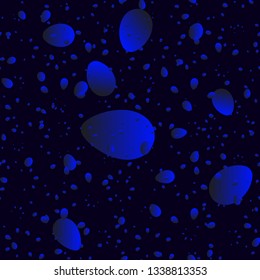 Large sea drops and petals on a blue background in nacre. Inflorescences of petals and dew drops for decoration of abstract objects of nature and products.