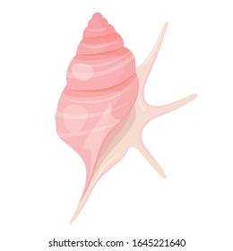 Gran concha rosa marina, espiral de playa. Cubierta tropical de un molusco marino. Dibujo de dibujos animados de estilo plano vectorial aislado en fondo blanco