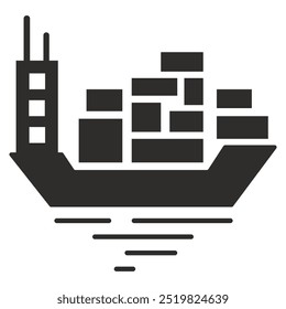 large sea vessel, cargo ship icon, maritime transportation, flat vector illustration isolated on white background