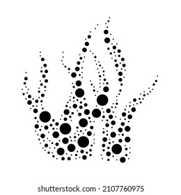 A large seaweed symbol in the center made in pointillism style. The center symbol is filled with black circles of various sizes. Vector illustration on white background