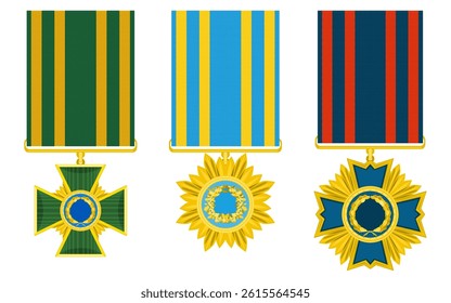 large selection of awards military orders with fabric insert. stock vector image