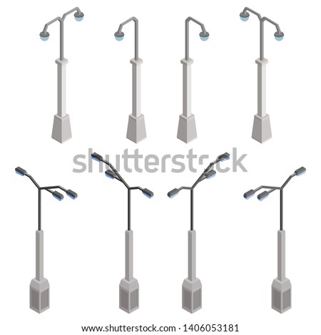 a large selection of isometric street lamps cool