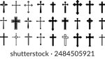 Large selection of religious Christian crosses. Vector set of black silhouette crosses.