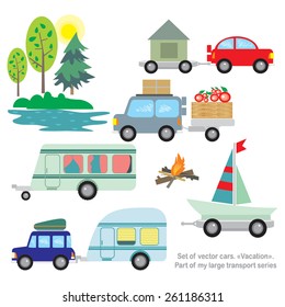 A large series of vector cars, machinery and vehicles.Set "Vacation". 