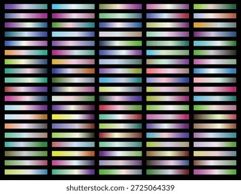 Grande conjunto de 100 muestras Horizontales coloridas del gradiente en el fondo negro
