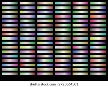 Grande conjunto de 100 muestras Horizontales coloridas del gradiente en el fondo negro