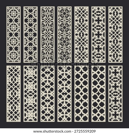 Large Set of 12 Decorative Laser Cut Panels. Vector Geometric Fretwork Grille Templates for Interior Screens.