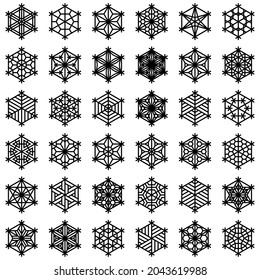 A large set of 36 elements based on the Japanese craft Kumiko.Snowflakes.