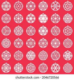 A large set of 36 elements based on the Japanese craft Kumiko.Cristmas balls.
