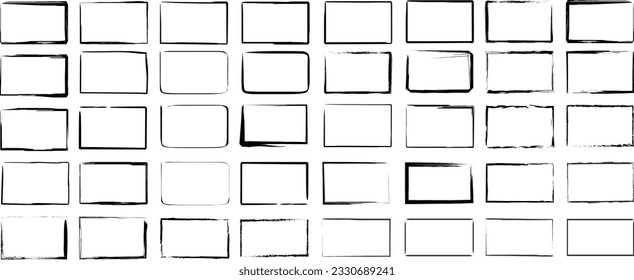 Large set of 40 hand-drawn rectangles, felt-tip pen objects. Text field and frames.