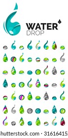 Gran conjunto de íconos ecológicos abstractos de agua, conceptos ecológicos de la naturaleza del logotipo empresarial, diseño geométrico moderno y limpio. Creado con líneas de onda abstractas transparentes