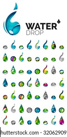 Large set of abstract eco water icons, business logotype nature green concepts, clean modern geometric design. Created with transparent abstract wave lines
