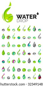 Gran conjunto de íconos ecológicos abstractos de agua, conceptos ecológicos de la naturaleza del logotipo empresarial, diseño geométrico moderno y limpio. Creado con líneas de onda abstractas transparentes