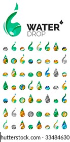 Large set of abstract eco water icons, business logotype nature green concepts, clean modern geometric design. Created with transparent abstract wave lines