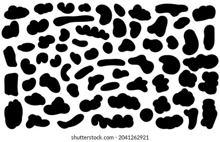Eine große Menge abstrakter Formen. Random schwarze Stücke. Gestaltungselemente. Vektorgrafik.
