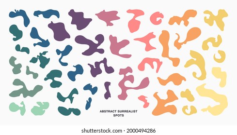 Gran conjunto de puntos abstractos. Forma amorfa orgánica. Bolsa, blob, colección de manchas y especk. Gráficos vectoriales
