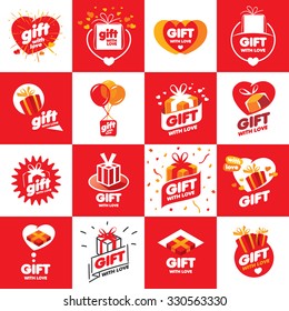 a large set of abstract vector logos boxes with gifts