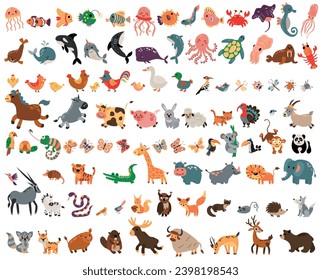 A large set of animals. Farm animals, forest, safari and marine. 