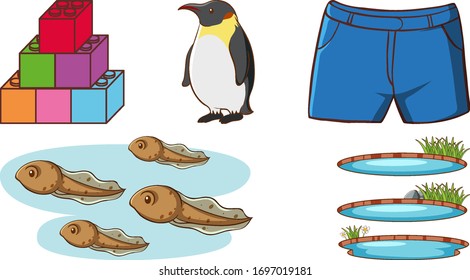 Gran conjunto de animales y otros elementos en la ilustración de fondo blanco