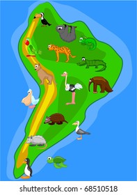 large set of animals of South America map eps10