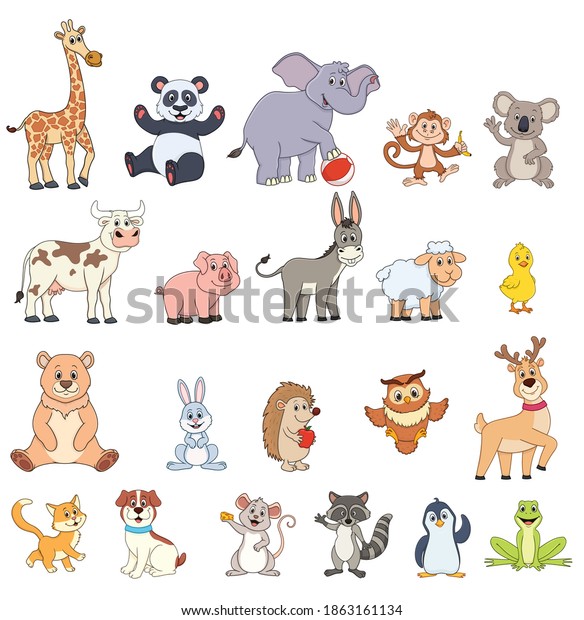 Large Set Animals Vector Illustration Character Stock Vector (Royalty ...