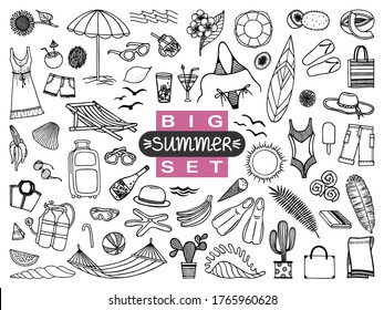 A LARGE SET WITH ATTRIBUTES OF SUMMER VACATION AND CLOTHING FOR THE BEACH