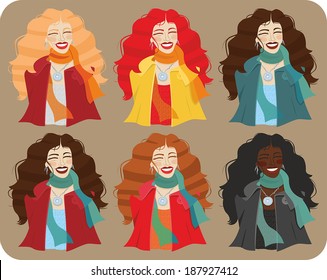 large set of autumn female images