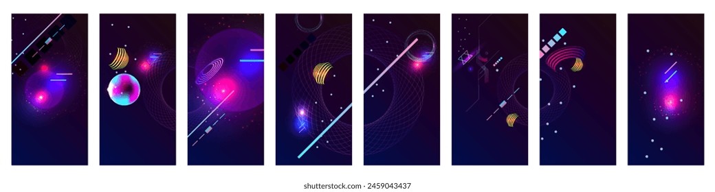 Large Set of banner style of cosmos universe stars galaxy dark blue 3d futuristic background modern planets neon