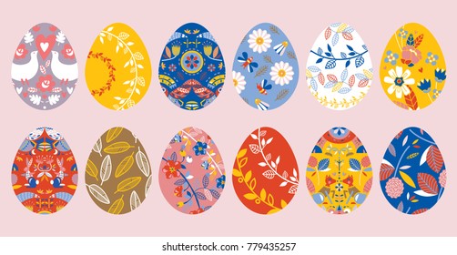 A large set of beautiful Easter eggs with different designs. Happy easter!