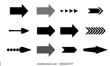 Large set of black arrows. collection of black arrows in vector. arrows. cursor.