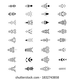 
Large set of black calligraphic curls, ornaments isolated on white background. Vintage patterns, endings. Stock vector illustration for decoration and design, menus, invitations, for text and fabric.